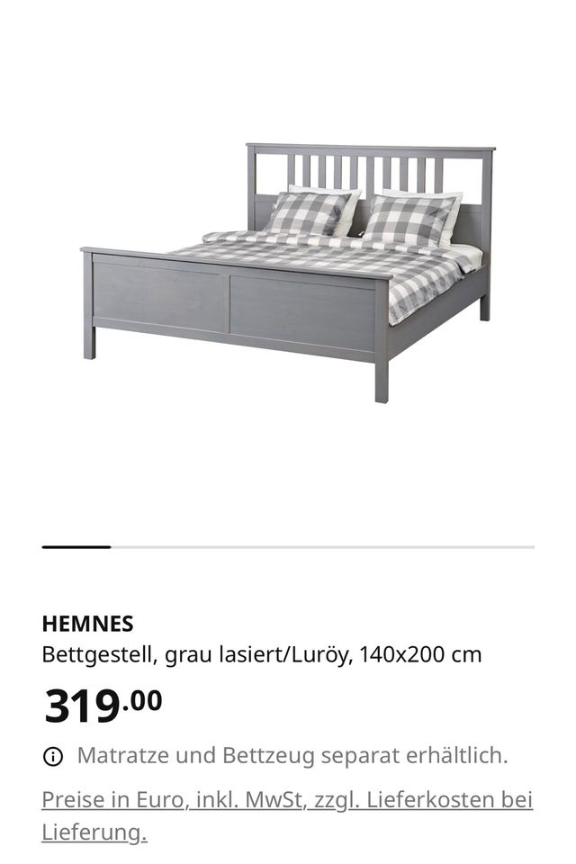 Ikea Hemnes Bett 140 x 200 m Grau in Göppingen