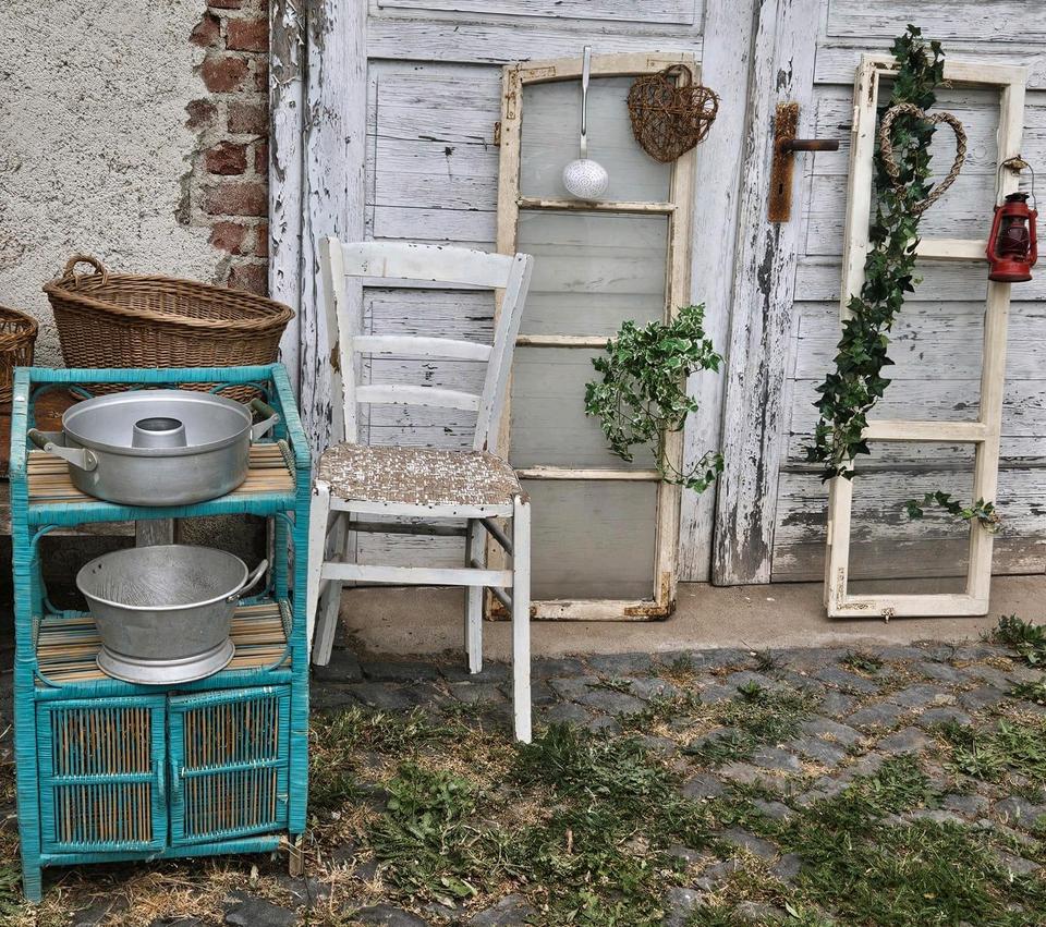 Alt Deko Shabby Landhaus Garten Korb Stuhl Fenster Alu Körbe in