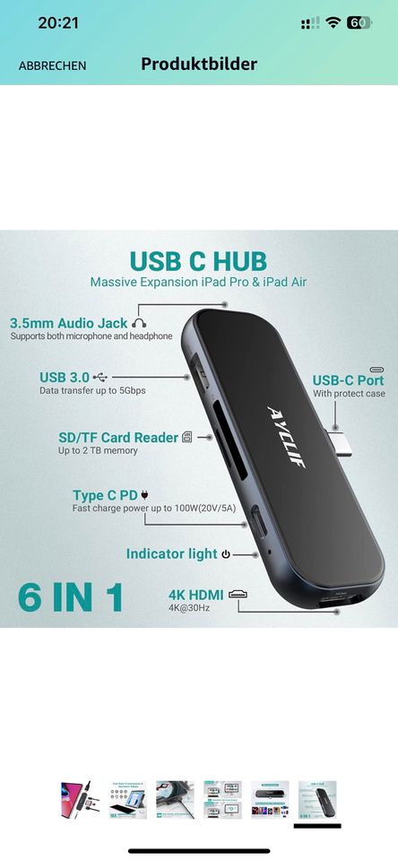 USB C Hub für iPad Pro 6 in 1 USB C Adapter für iPad in Dessau-Roßlau