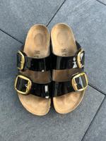 Birkenstock Pantolette Klassischer Schnitt Schwarz/Gold Baden-Württemberg - Fichtenberg Vorschau
