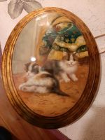 Altes ovales gewölbtes Bild mit Katze Gemälde  selten Schwerin - Schelfstadt Vorschau