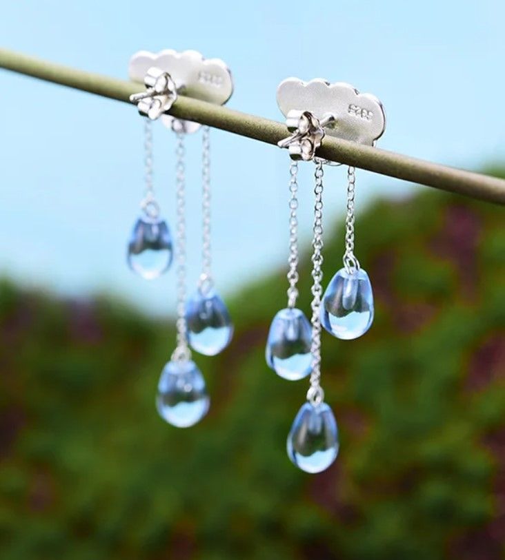 Regenwolke Ohrringe aus 925 Sterling Silber Wolke mit Aquamarin in Geisingen