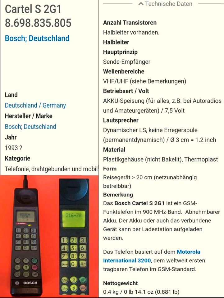 Vintage Handy Bosch Cartel S2G1 (Baugleich "Motorola 3200") in Moers