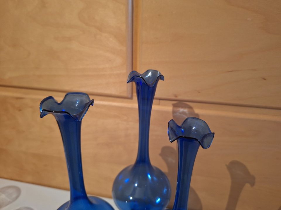 Vase Deko Glasvasen blau 3 Stück Rauchglas in Gammelin