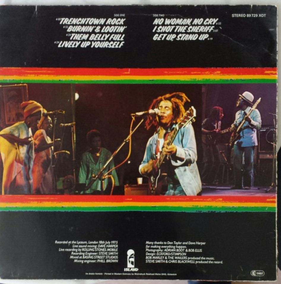 Bob Marley LP Vinyl 'Live' 1975 Island Records And the Wailers in Hamburg