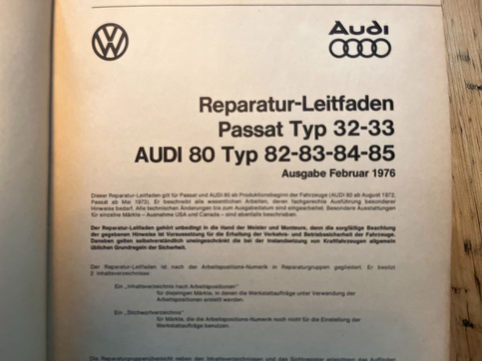 Werkstatthandbuch VW Passat Audi 80 Februar 1976 vollständig in Essen