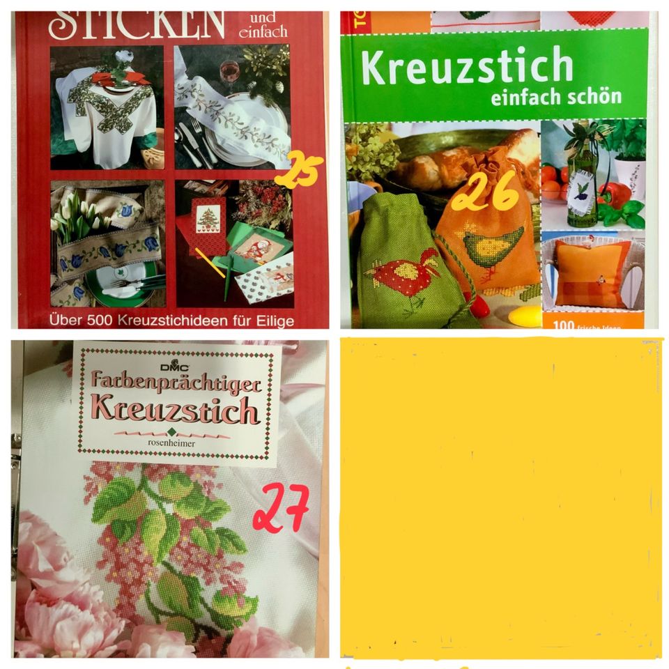 Kreuzstich, Sticke, Nähen, Garn, Nadeln, Handarbeit, Bücher in Borna