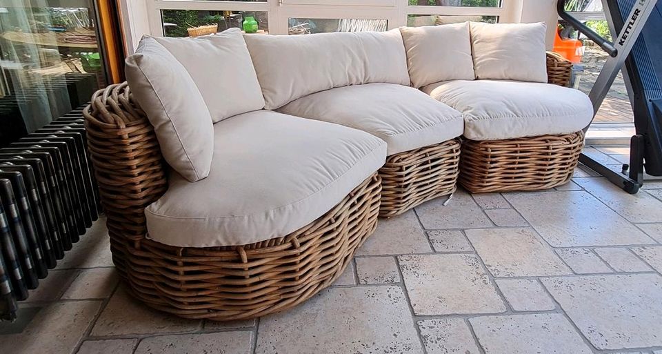 Gartensofa Rattan natürlich 3-Sitzer cremeweiß Maisons du Monde in Neustadt an der Weinstraße