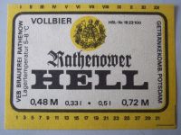 1 DDR-Bier-Etiketten - Vollbier Hell- VEB Brauerei Rathenow, GK Bayern - Regensburg Vorschau