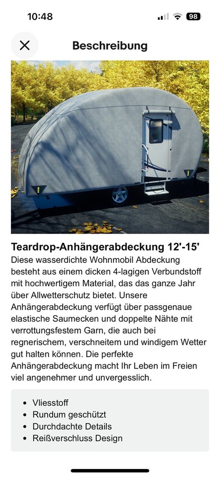 Abdeckplane Wohnwagen neu in Flieden