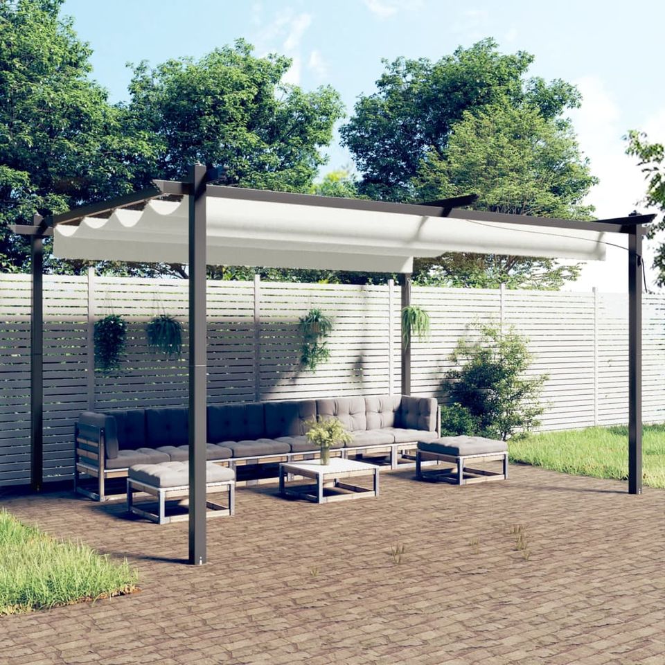 Pergola Pavillon Gartenhaus mit Ausziehbarem Dach 4x3 m Creme in Bad Kissingen