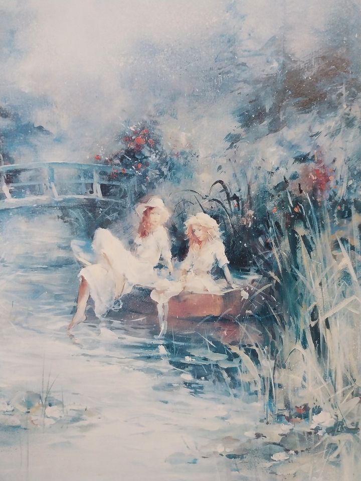 Kunstdruck "Mädchen am Wasser" Willem Haenraets, gerahmt, 72x72 c in Gummersbach