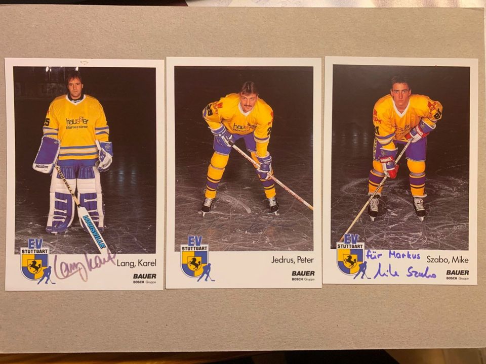 Eishockey EV Stuttgart: 2 handsign. Autogrammkarten 80er Jahre in München