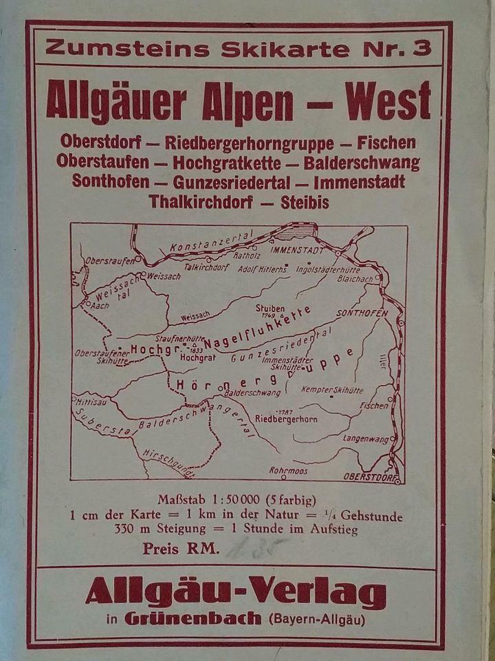 Allgäuer Alpen-West Zumsteins Skikarte Nr. 3 1938 in Hargesheim