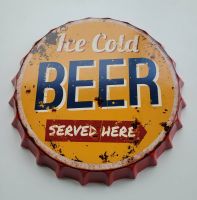 Blechschild Kronkorken Bier Ice Cold Beer Served Here Bar  NEU Niedersachsen - Bissendorf Vorschau
