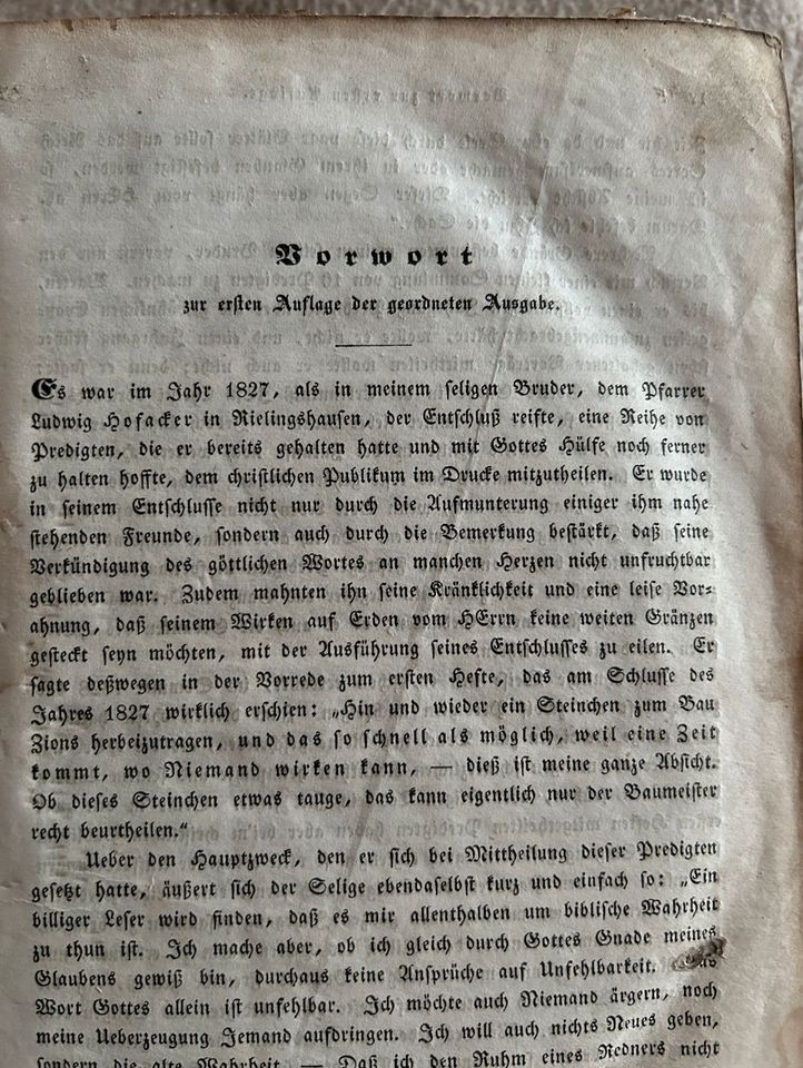 Buch Predigten für Sonn-, Feier-, Festtage Ludwig Hofacker 1845 in Lemgo