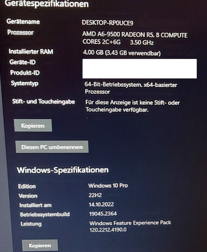 Computer PC - AMD 3,5GHz 4GB SSD DVD-LW - Windows 10 Pro in Freden