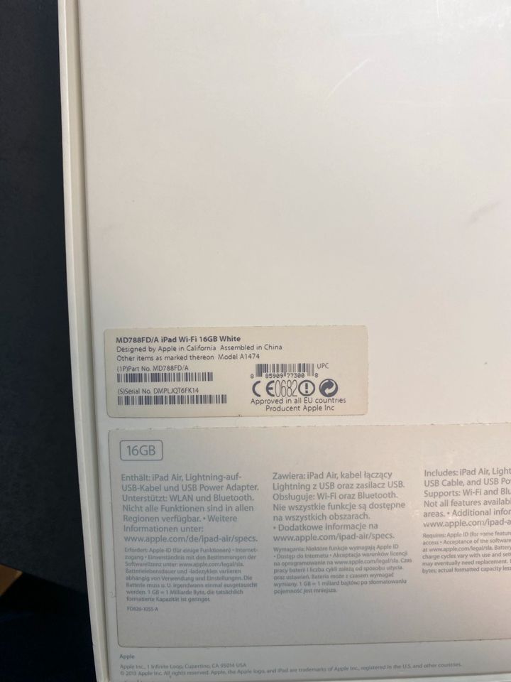 Apple iPad Air A1474 16GB WLAN, 24,64 cm, (9,7 Zoll) Frankfurt in Frankfurt am Main