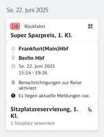 Zugticket am 22.06. von Frankfurt Main nach Berlin Berlin - Neukölln Vorschau