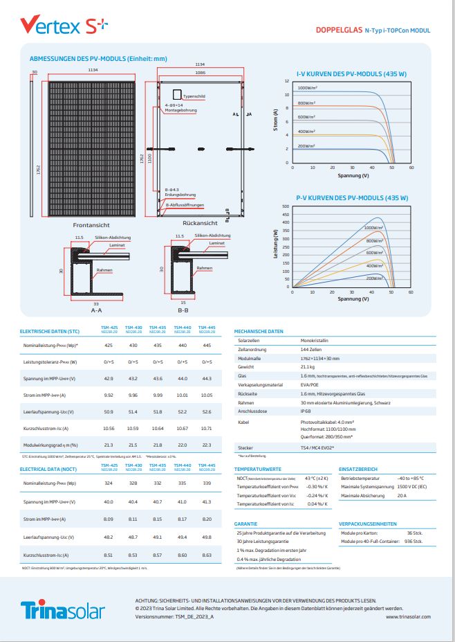Solarmodul Trina Vertex 430W Doppelglas Photovoltaik in Bretzenheim