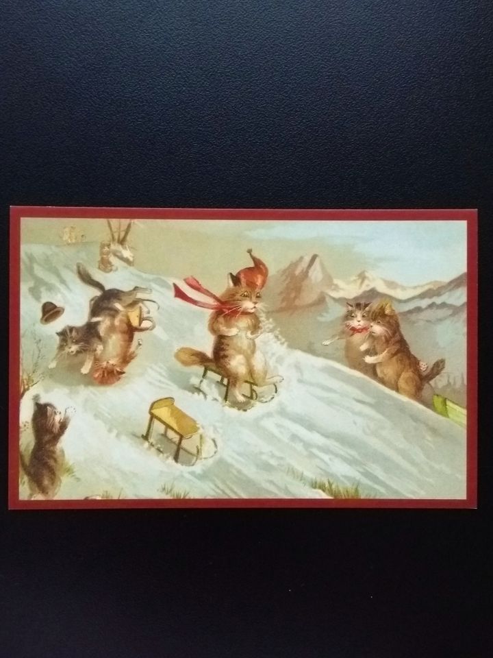 Retro Postkarte Katzen im Schnee Nostalgie Bild  14,8 x 10,5 cm in Fischbach