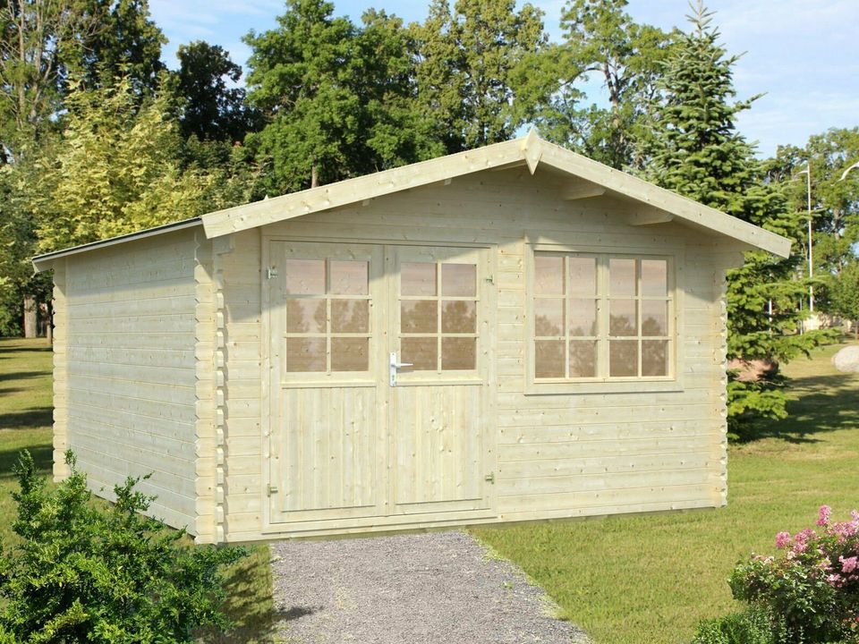 ABHOLBEREIT 34 mm Gartenhaus 400x400 cm + FUSSBODEN Gerätehaus Holzhaus Blockhaus Blockhütte Holzhütte Holz Neu Hütte Schuppen 3010212 in Hahn am See