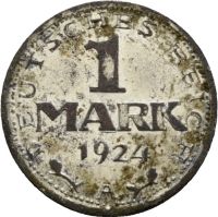 Weimar 1 Mark 1924 A / zeitgenössische Fälschung, kein Silber #11 Osnabrück - Hasbergen Vorschau