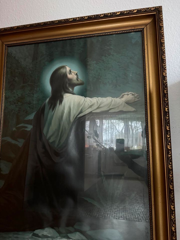 Riesiges Wandbild J. Mathauser "Jesus auf dem Ölberg" H 1,17 m in Fahrenbach