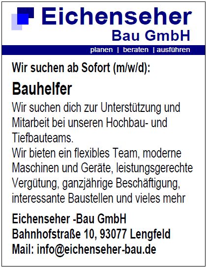 Wir suchen Bauhelfer (m/w/d) in Bad Abbach