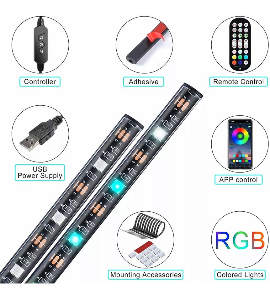 4x RGB LED Innenraumbeleuchtung Auto Licht Ambiente Fußraum App in Hessen -  Bebra, Ersatz- & Reparaturteile