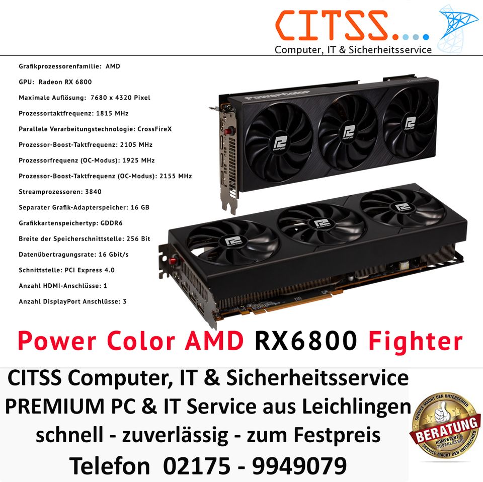 Power Color RX6800 Fighter Gaming Karte 16 GB DDR Speicher in Leichlingen