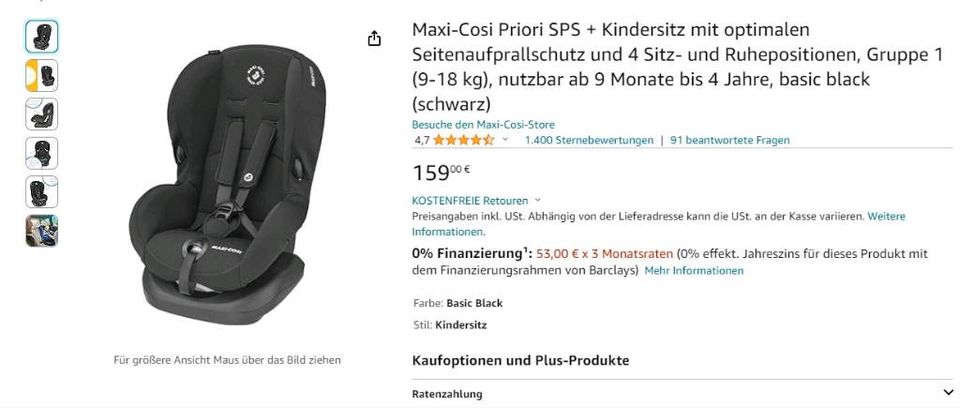 Maxi-Cosi Priori SPS Kindersitz (9-18 kg) ab 9 Monate bis 4 Jahre in Remscheid