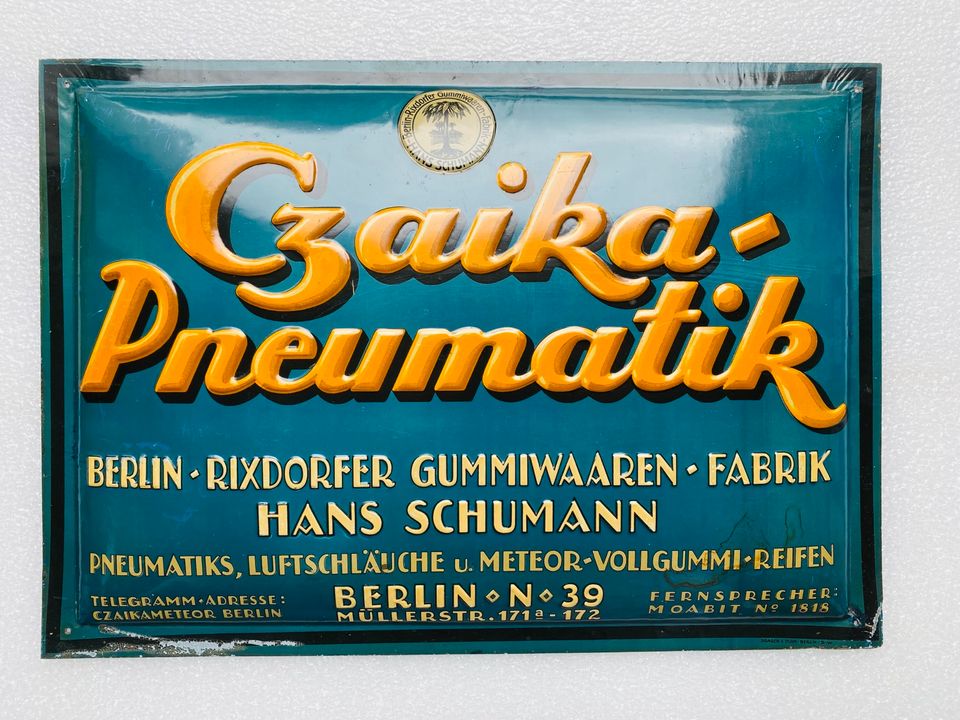 ‼️ Blechschild Czaika Pneumatik Berlin 1910 kein Emailschild in Schiffweiler