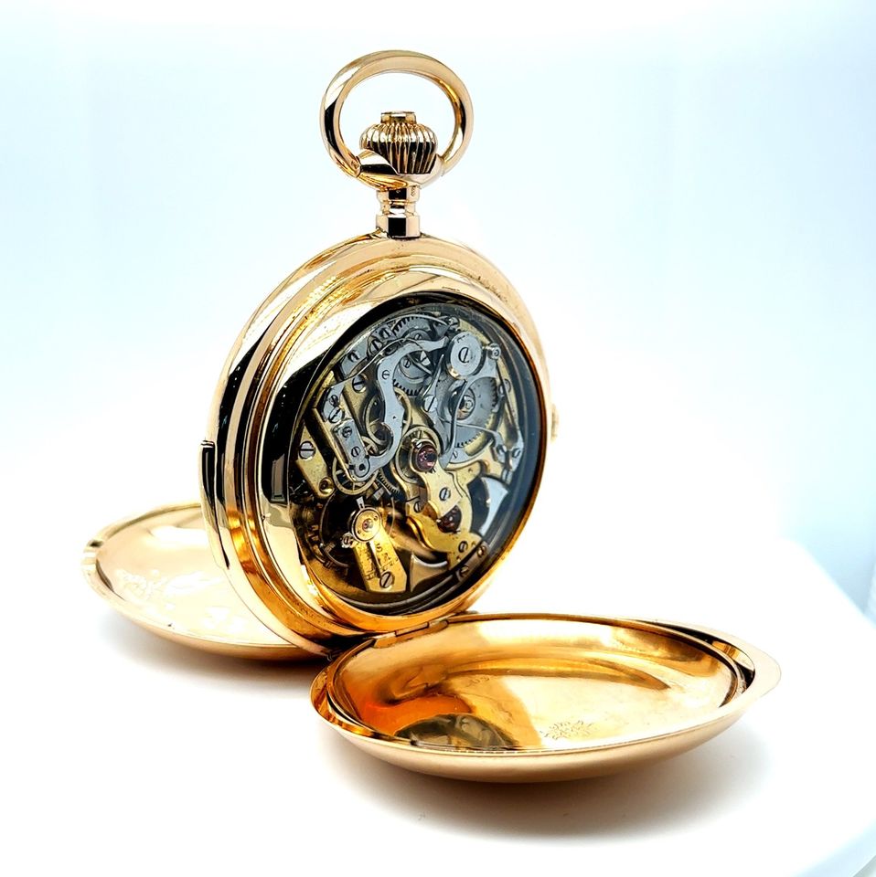 585 14K Taschenuhr Gold Paris 1889 Mondphase chrono Kalender Uhr in Igel
