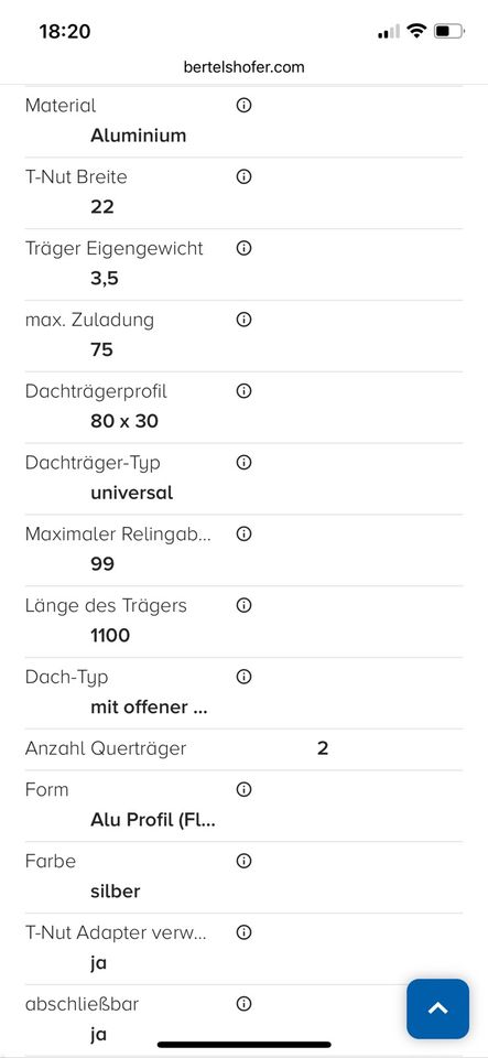 Dachträger G3 für offene Dachreling in Steinhagen