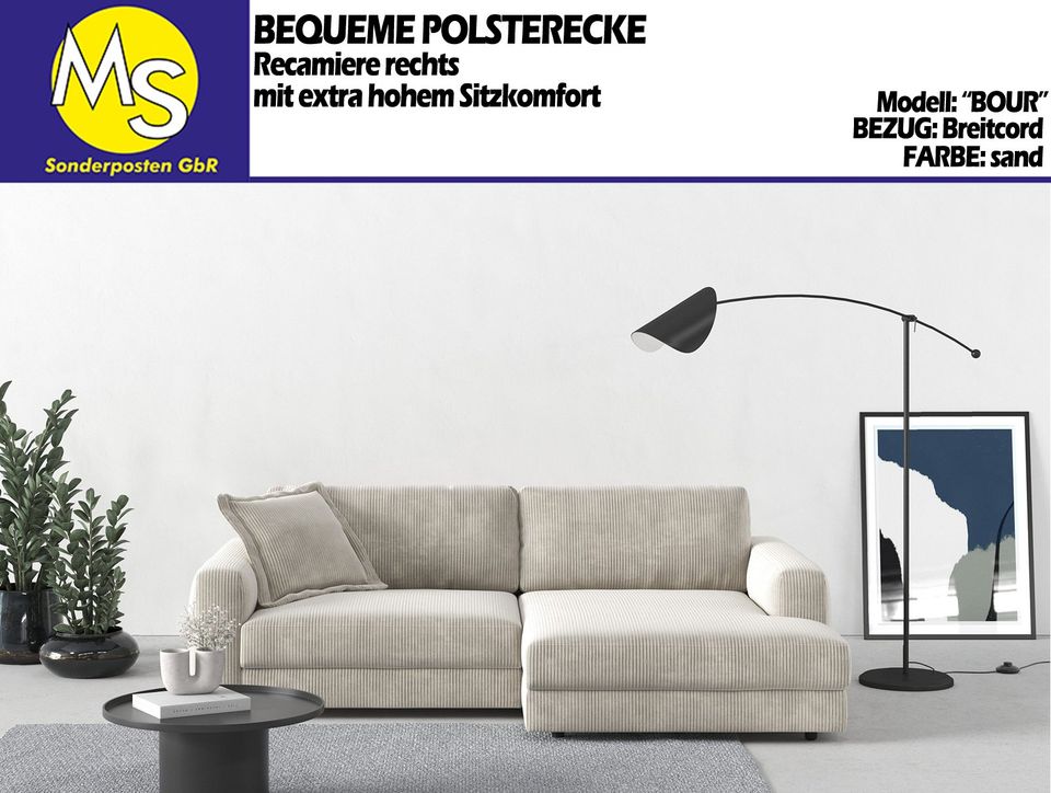 Sofa Couch Wohnlandschaft L Form Modern Breitcord beige in Mettingen