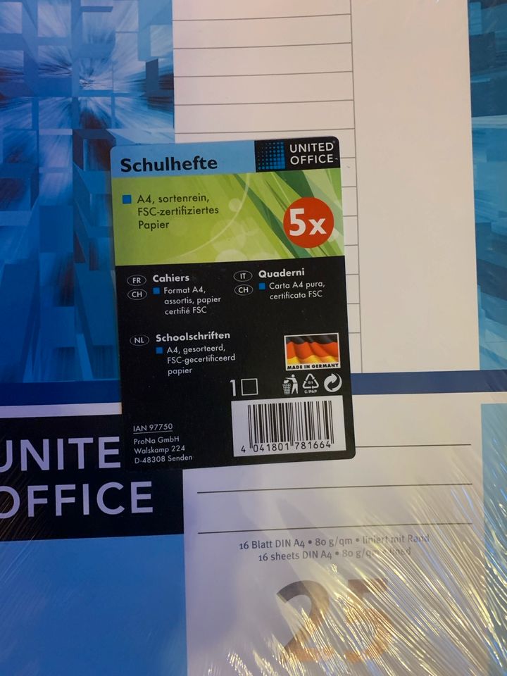 United Office 3x5 Schulhefte liniert A4 neu in Velbert