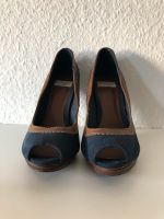 Dunkelblaue Pull & Bear Peeptoes mit braunem Rand, Gr 39 Hessen - Eschborn Vorschau