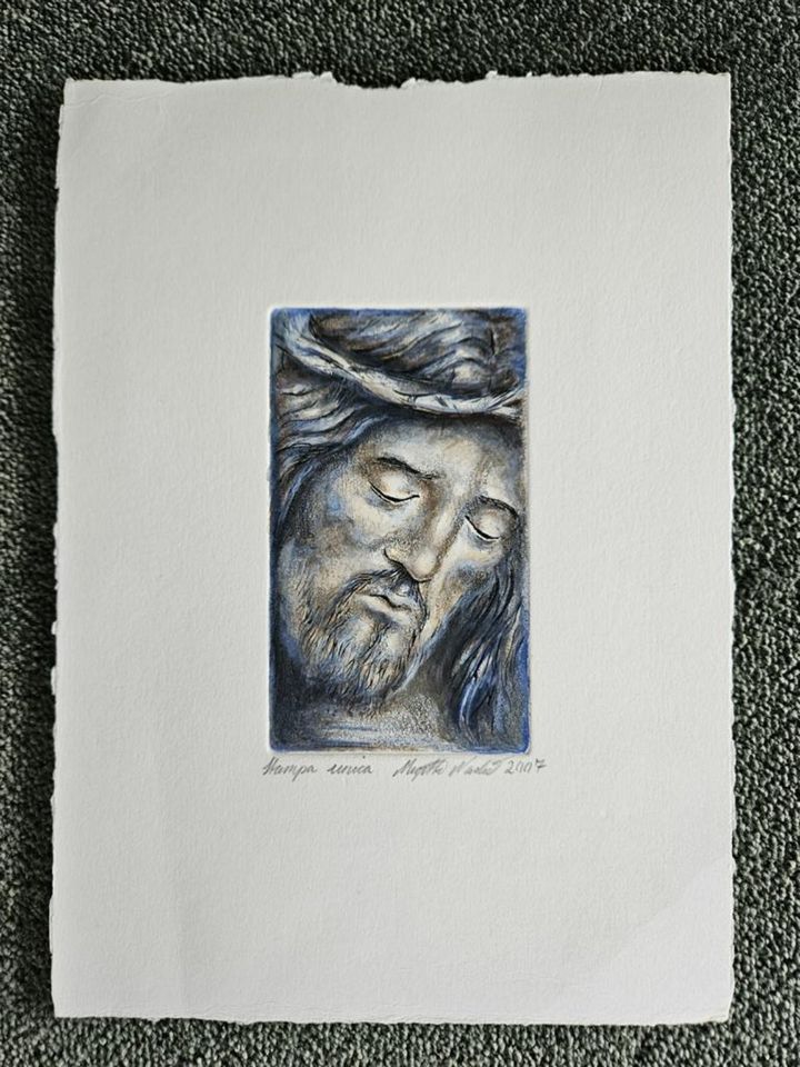 Jesus Kreidezeichnung 2007 Unikat Büttenpapier Gemälde religiös in Dillenburg