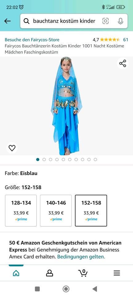 Fairycos Bauchtänzerin Kostüm, 1001 Nacht,Mädchen, neuwertig! in Paderborn