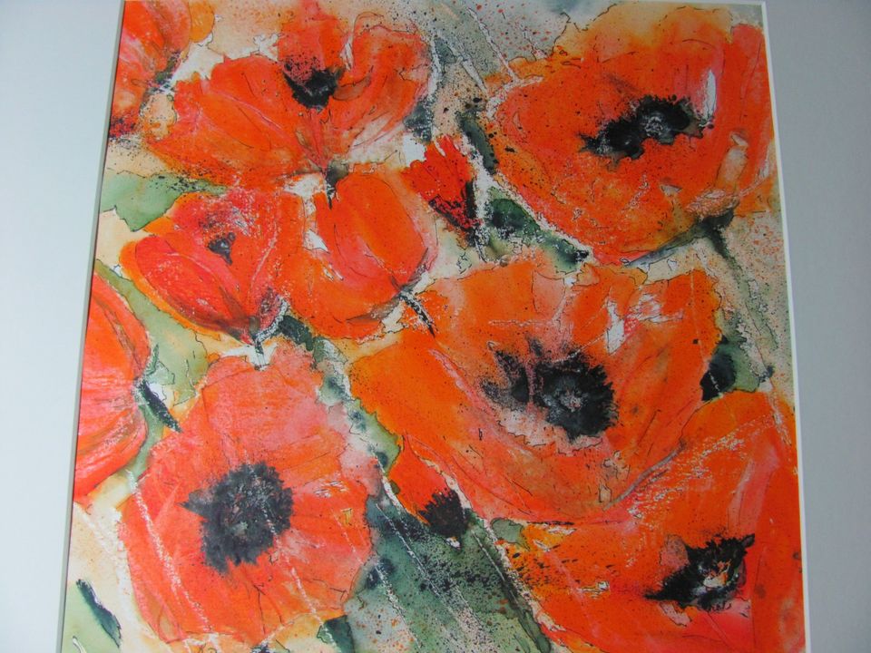 Original Aquarell Mohnblumen Bild Gemälde Blumen Rahmen in Troisdorf