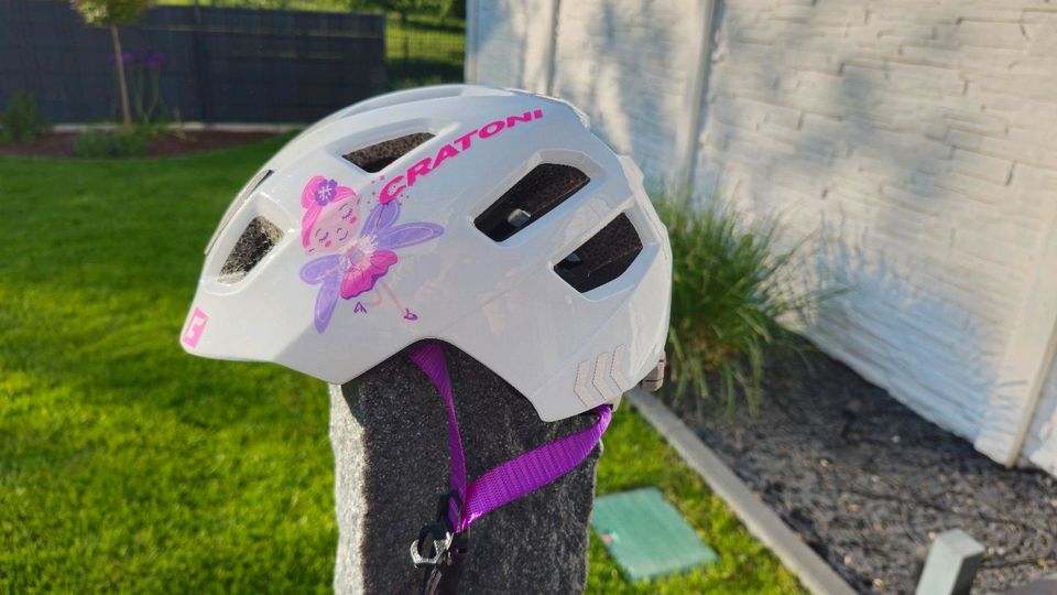 Kinder Fahrrad Helm XS S  Cratoni Mädchen weiß pink Beleuchtung in Niederdorfelden