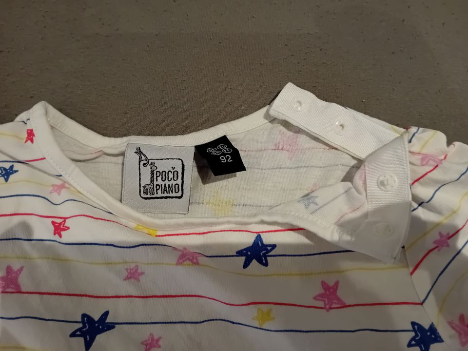 T-Shirt Pocopiano 92, weiß mit Sternen, 100% Baumwolle in Brakel