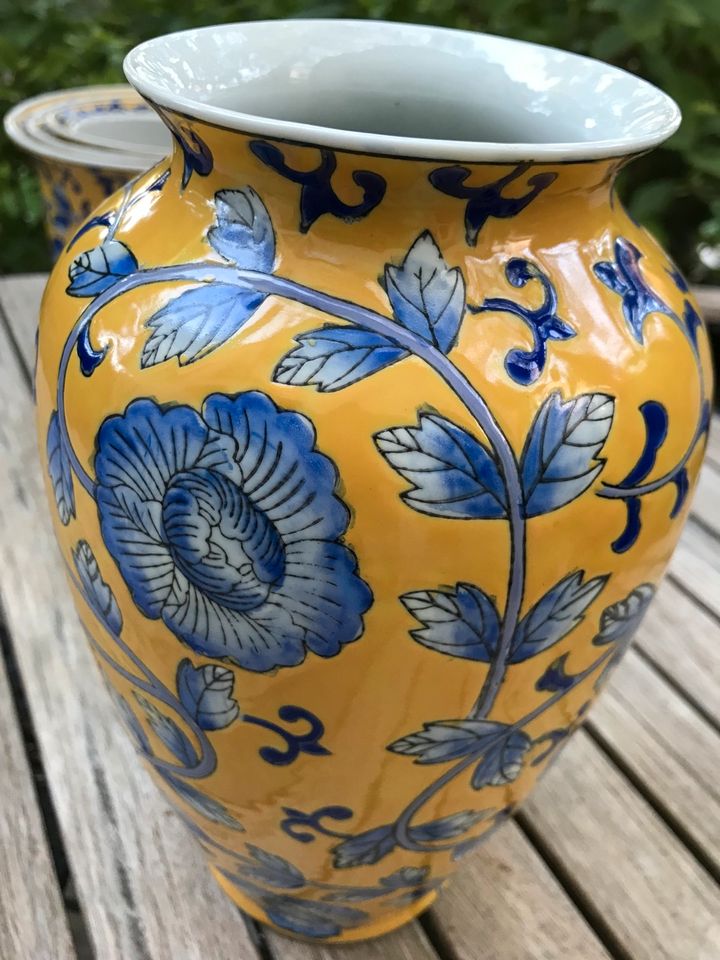 Blumenvase Landhaus Dekoration Keramik gelb blau in Ladenburg