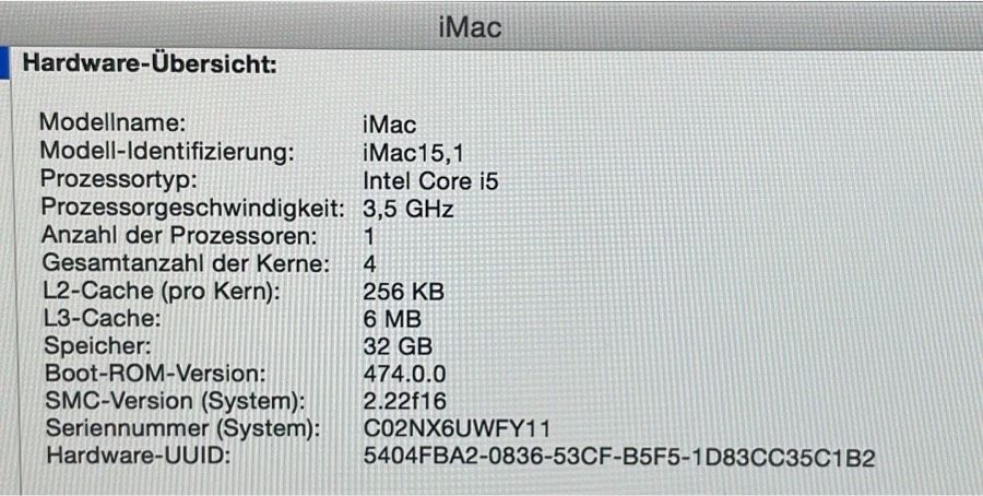iMac 15,1 (ultimo 2014) 27" ~ Retina 5K ~ 3,5 GHz i5 ~ 32GB RAM in Lauterach