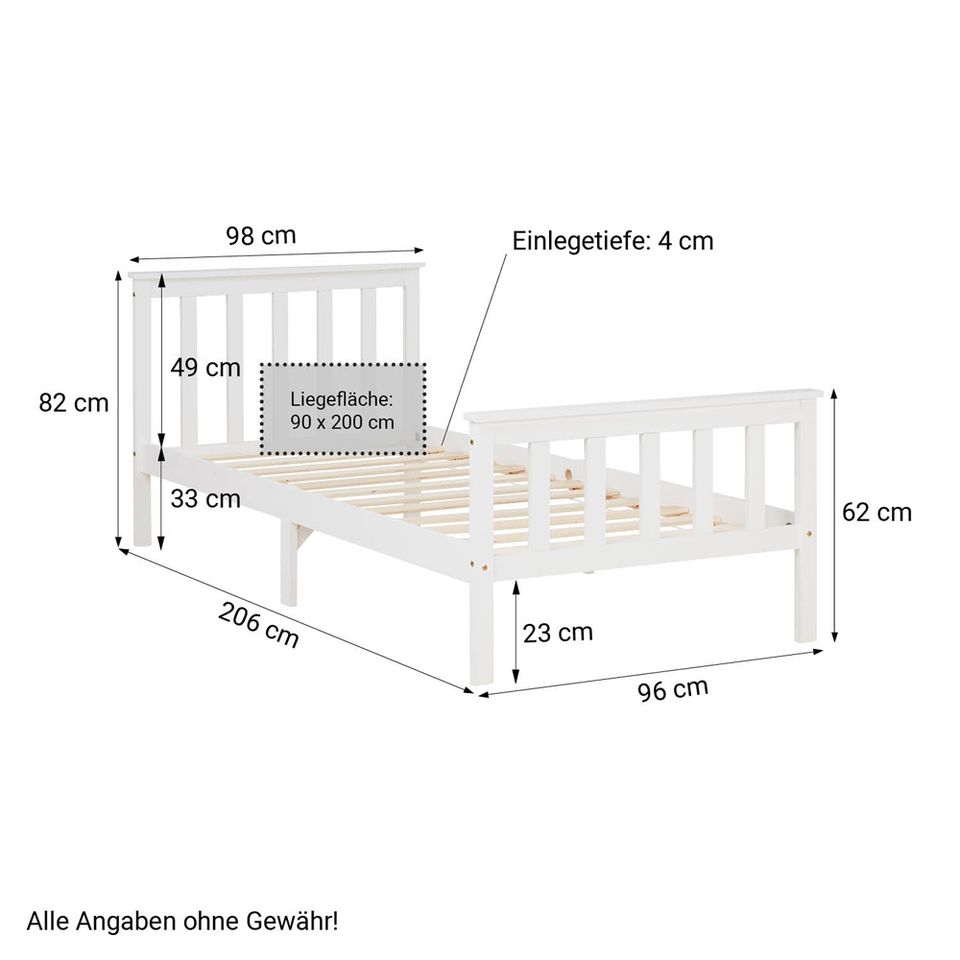 Bett Holzbett Futonbett Kinderbett Holz Weiss 90x200 NEU 055-Fr in Frankfurt am Main