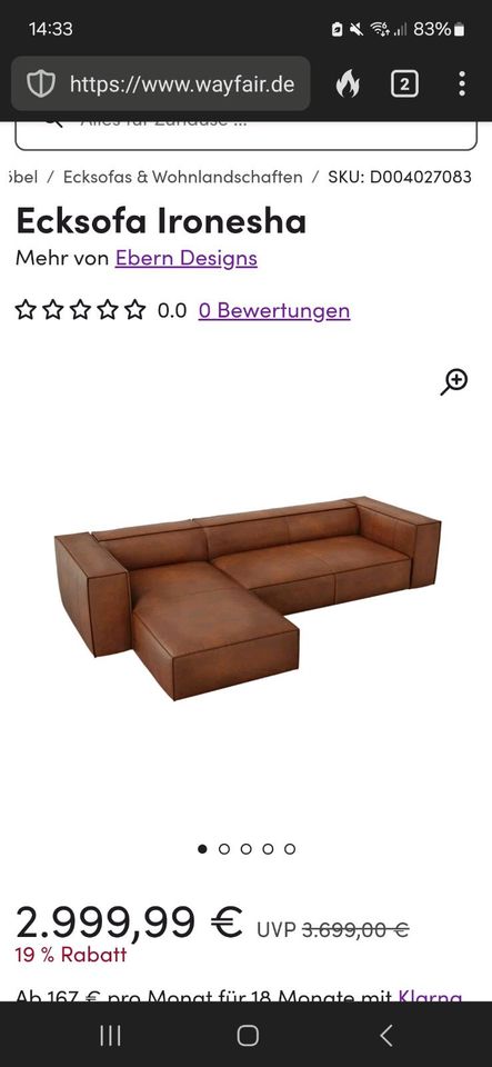 Echtleder-Sofa, wie neu (NP 3.000,-) in Wiesbaden