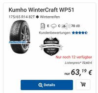 Winterreifen Kumho 175/65 R14 82 T Wintercraft WP 51 Baden-Württemberg - Salem Vorschau