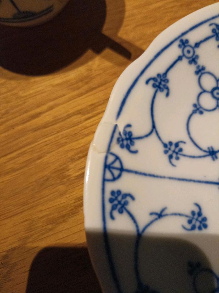 Kaffeetasse, Untertasse Kuchenteller indisch blau Strohblume in Köln