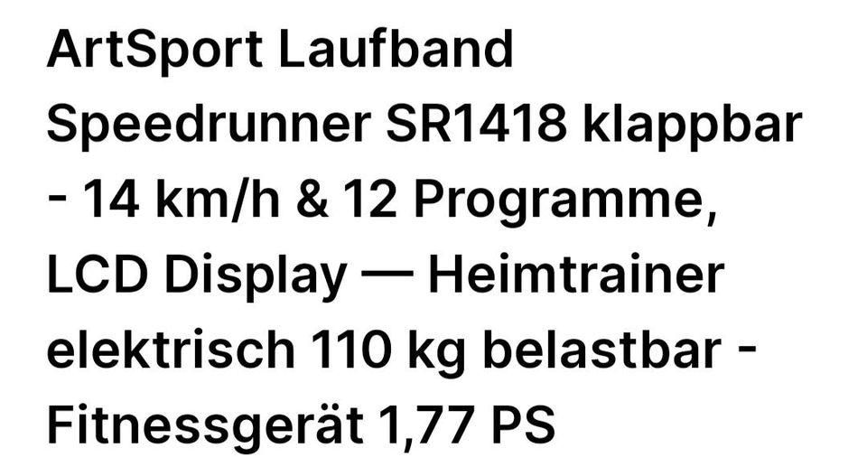 Laufband Art Sport Speedrunner SR1418 super flach in Holtgast